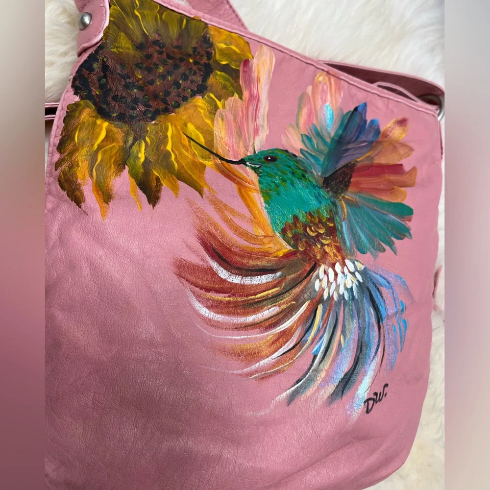 Hand Painted  Vegan leather Crossbody Bag Unbranded - Picture 7 of 13